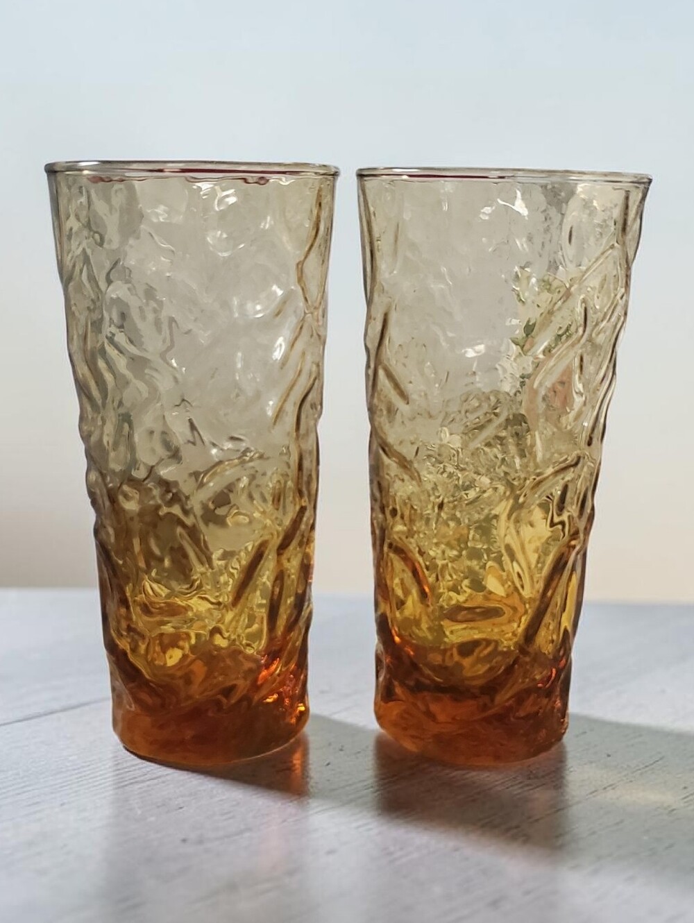 Vintage Anchor Hocking Lido Milano Amber Textured Glass Tumbler - Set of 2